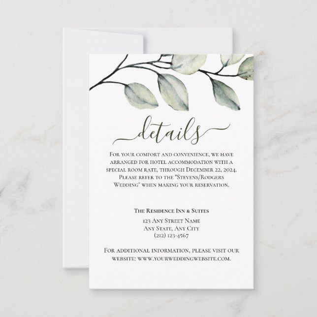 Minimalist Modern Green and White Wedding Details  (Front)