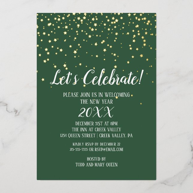 Minimalist Modern|Green Confetti New Year's Gold  (Front)