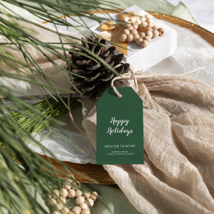 Minimalist Modern Green Happy Holidays Gift Tags