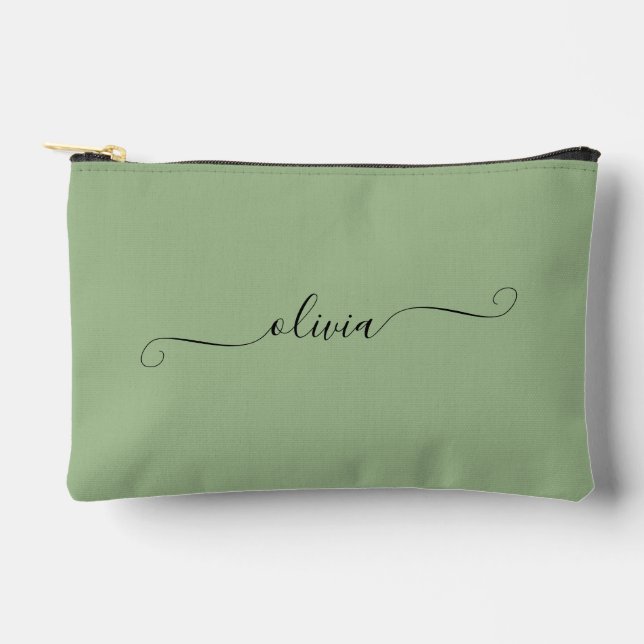 Minimalist Modern Green Personalized Name Accessory Pouch (Front)