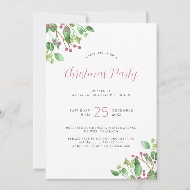 Minimalist modern greenery Christmas party Invitation (Front)