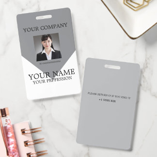 Minimalist Modern Grey Custom Employee Photo Badge