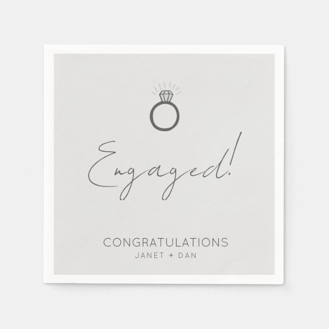 Minimalist Modern Grey Engagement Party Napkin (Front)
