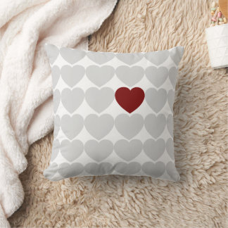 Minimalist Modern Grey & Red Hearts Throw Pillow