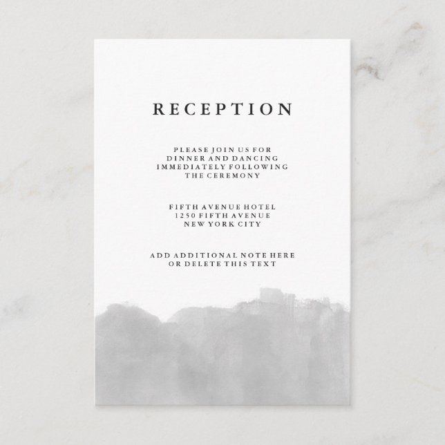 Minimalist Modern Grey Watercolor Reception Enclosure Card (Front)