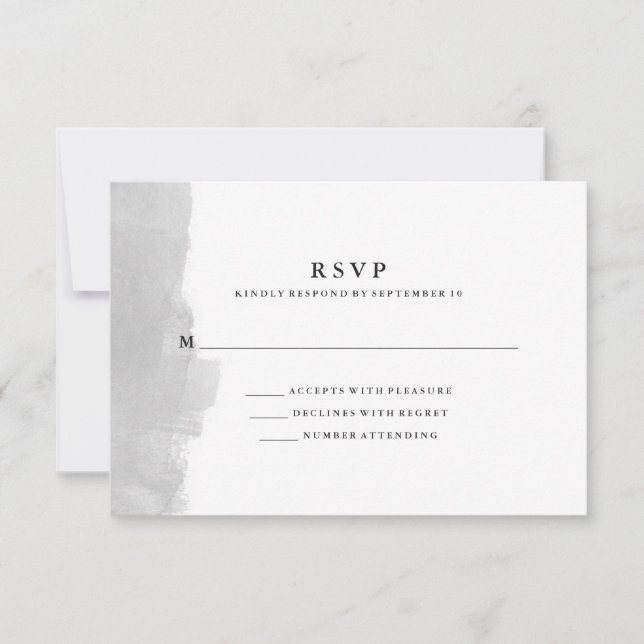 Minimalist Modern Grey Watercolor Splash RSVP (Front)