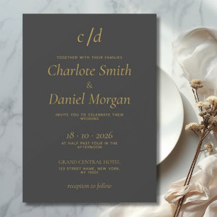 Minimalist modern grey yellow wedding invitation
