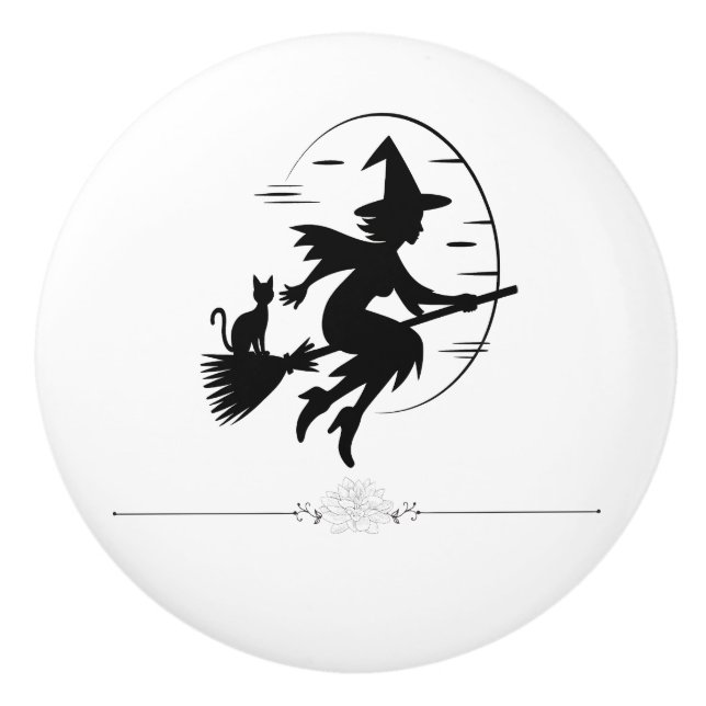 Minimalist Modern Halloween Witch  Ceramic Knob (Front)