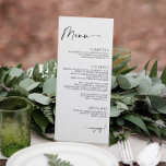 Minimalist Modern Handwriting Wedding Dinner Menu<br><div class="desc">Elegant Minimalist Handwriting Wedding Dinner Menu: This elegant, yet simple, wedding menu features a minimalist design with modern handwriting script. It's perfect for adding that special touch to your reception decor. The back holds your initials and wedding date. You can add or delete text to the back by clicking "customize...</div>