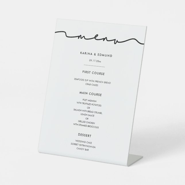 Minimalist modern handwritten calligraphy menu pedestal sign (Front)