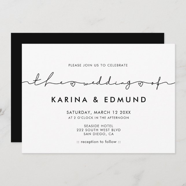 Minimalist modern handwritten calligraphy wedding invitation (Front/Back)