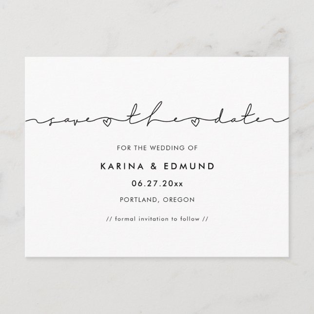 Minimalist modern handwritten Save the date Postcard (Front)