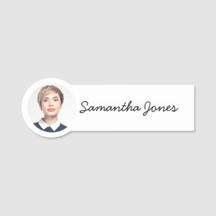 Minimalist Modern handwritten script photo Name Tag