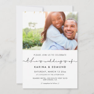 Minimalist modern handwritten wedding photo invitation