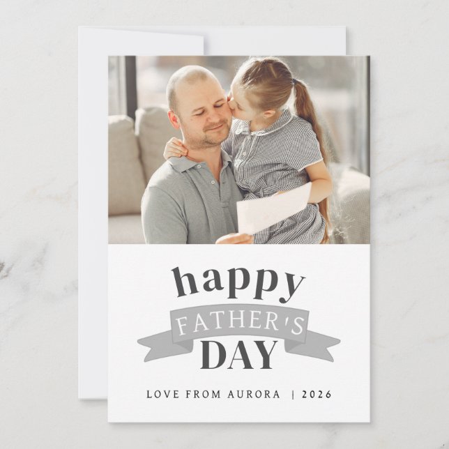 Minimalist Modern Happy Fathers Day 1 Photo Holiday Card (Front)