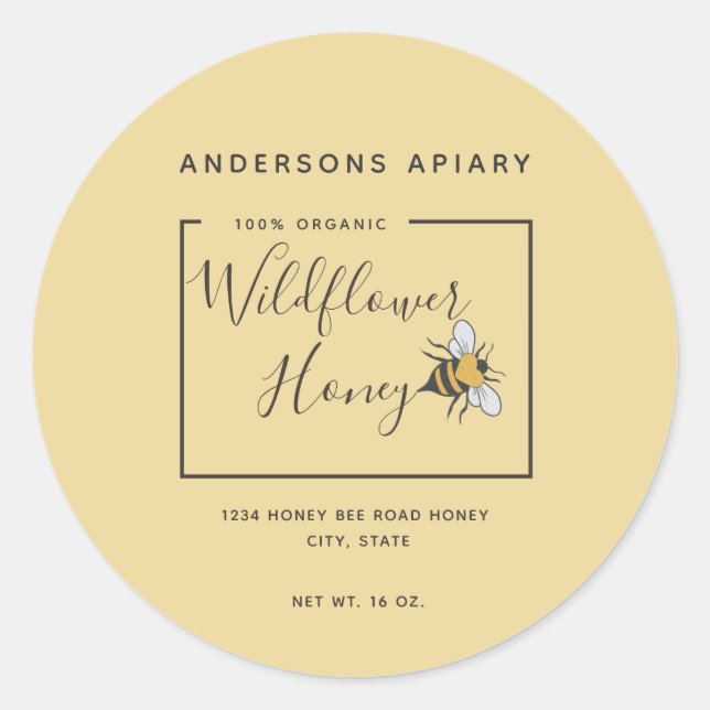 Minimalist Modern heart honey bee honey jar  Class Classic Round Sticker (Front)