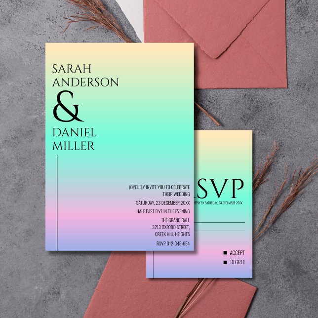Minimalist Modern Holographic Ombre Wedding  Invitation (Creator Uploaded)
