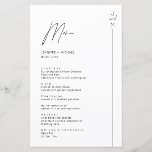 Minimalist Modern Initials Menu Card