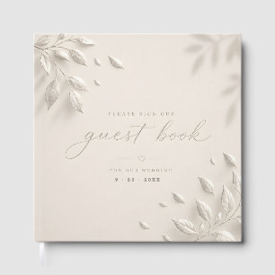Minimalist Modern Ivory & Silver Foil Wedding Guest Book