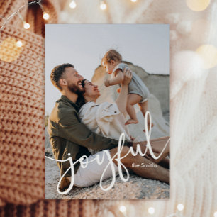 Minimalist Modern Joyful Script 1 Photo Holiday Postcard