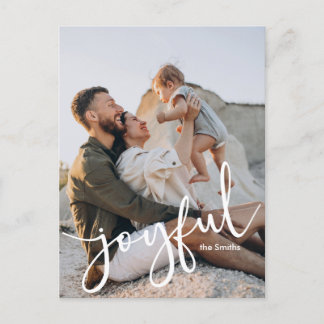 Minimalist Modern Joyful Script 1 Photo Holiday Postcard