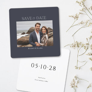 Minimalist modern landscape photo slate blue save the date