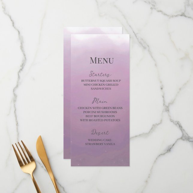 Minimalist Modern Lavender Ombré Wedding Menu (Front/Back In Situ)