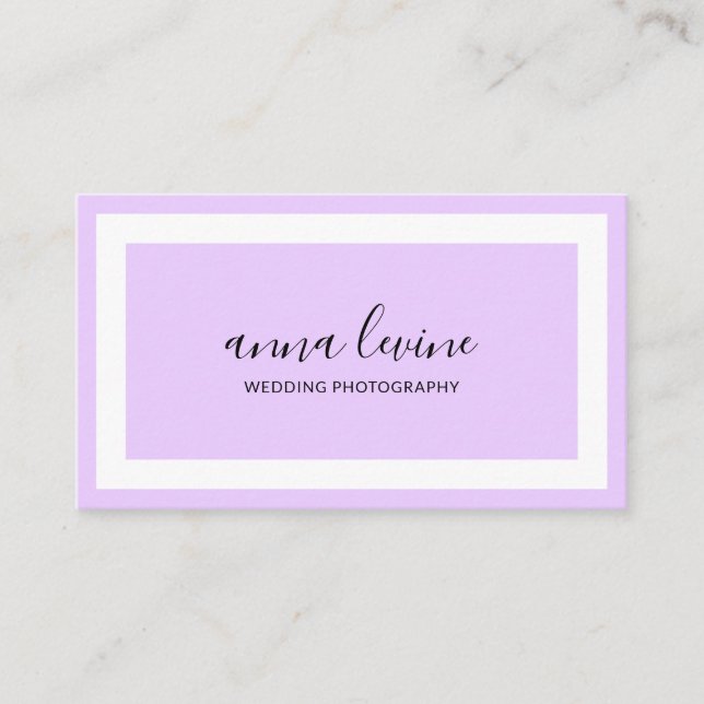 Minimalist Modern Lavender Purple White Border Business Card (Front)