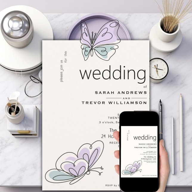 Minimalist Modern Lilac and Dusty Blue Butterfly Invitation (Creator Uploaded)