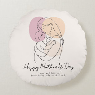 Minimalist Modern Line Art Mom & Baby Mother’s Day Round Pillow