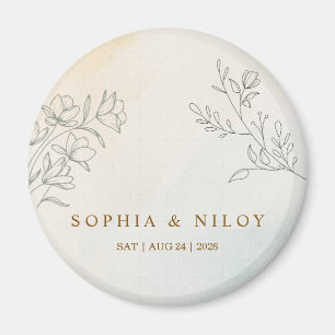 Minimalist Modern Line art Wedding Classic Round Magnet