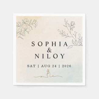 Minimalist Modern Line art Wedding Paper Napkins