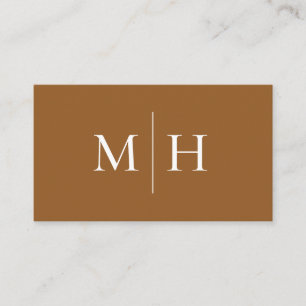 Minimalist Modern Line Initials Monogram Brown Business Card