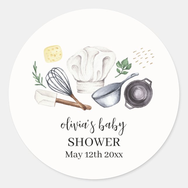Minimalist Modern Little Chef Baby Shower  Classic Round Sticker (Front)
