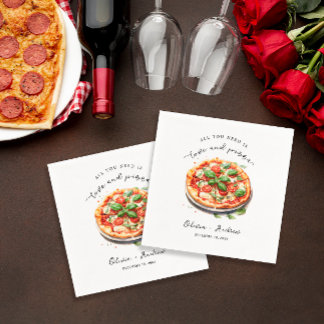 Minimalist Modern Love and Pizza Rehearsal Dinner Napkin