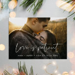 Minimalist modern Love is patient update Postcard<br><div class="desc">You have to postpone or cancel your wedding or celebration? Share the news with this lovely photo postcard,  fully customizable font and colours.</div>