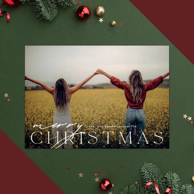 Minimalist Modern merry CHRISTMAS One Photo Holiday Card (Creator Uploaded)