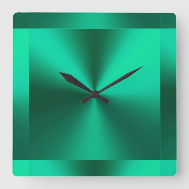 Minimalist Modern Metallic Green Square Wall Clock (Front)