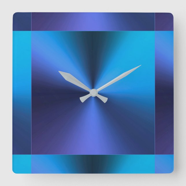 Minimalist Modern Metallic Turquoise Blue Square Wall Clock (Front)