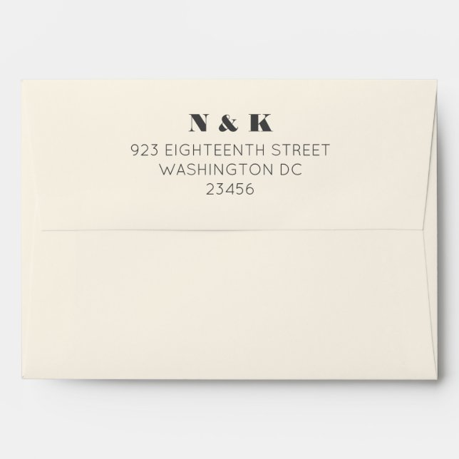 Minimalist Modern Monogram Black and Cream Wedding Envelope (Back (Top Flap))