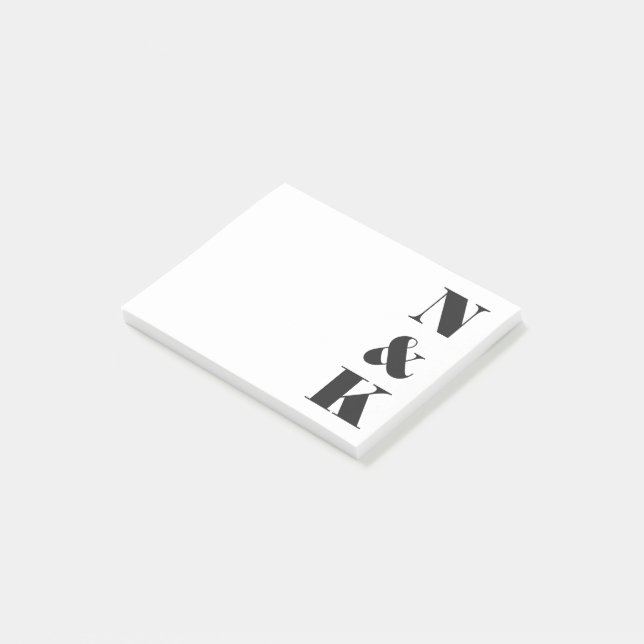 Minimalist Modern Monogram Black and White Custom Post-it Notes (Angled)