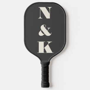 Minimalist Modern Monogram Black and White Wedding Pickleball Paddle