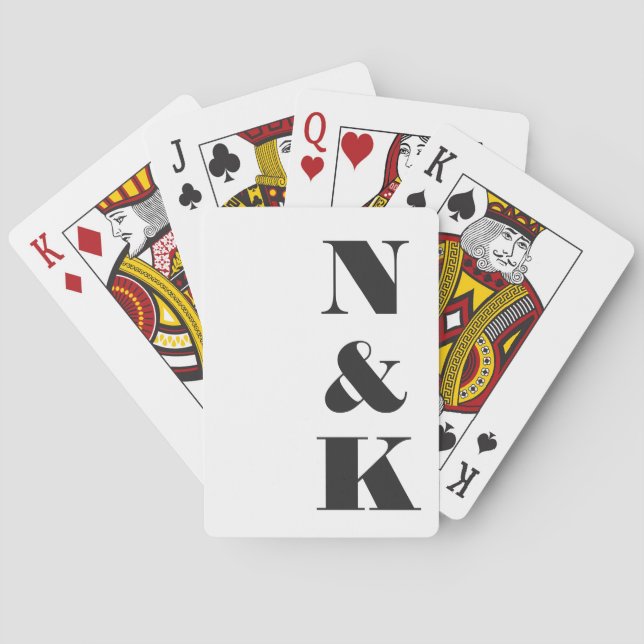 Minimalist Modern Monogram Black and White Wedding Playing Cards (Back)