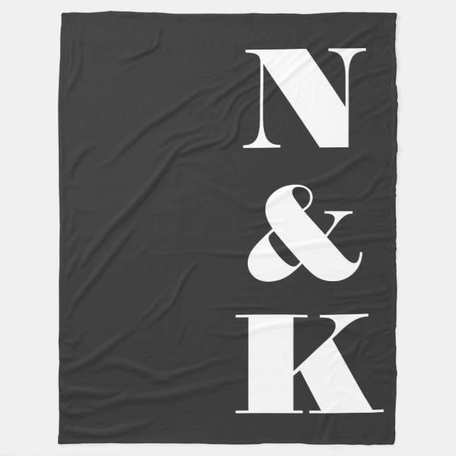 Minimalist Modern Monogram Black Elegant Newlywed Fleece Blanket (Front)