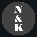 Minimalist Modern Monogram Black Elegant Wedding Classic Round Sticker<br><div class="desc">Minimalist Modern Monogram Wedding Personalized Classic Round Sticker with White Text on Black Background</div>