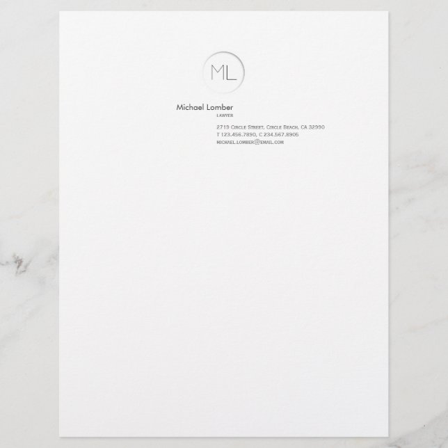 Minimalist Modern Monogram Business Letterhead Top (Front)