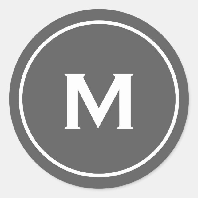 Minimalist Modern Monogram Grey Classic Round Sticker (Front)