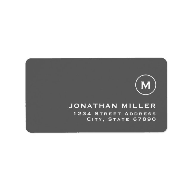 Minimalist Modern Monogram Grey Return Address Label (Front)