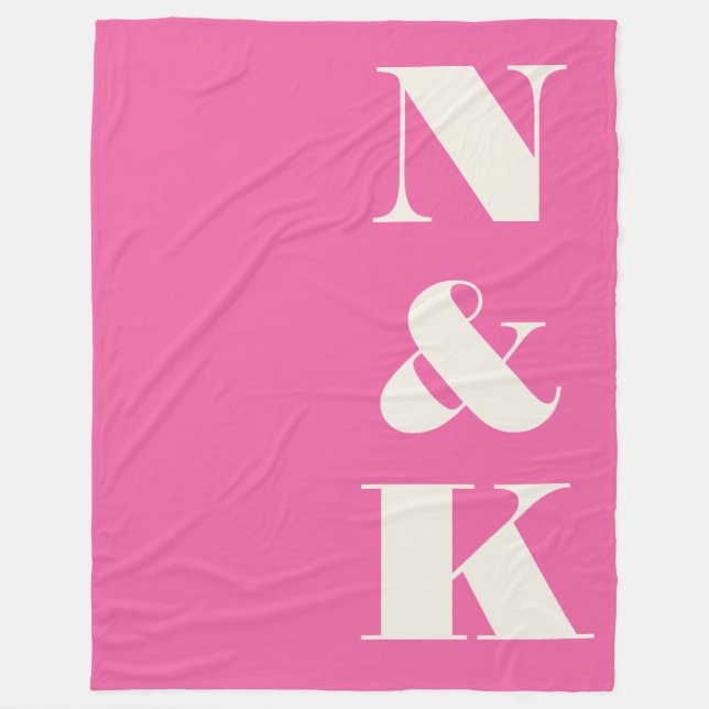 Minimalist Modern Monogram Hot Pink Wedding Fleece Blanket (Front)