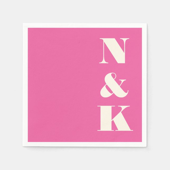 Minimalist Modern Monogram Hot Pink Wedding Napkin (Front)